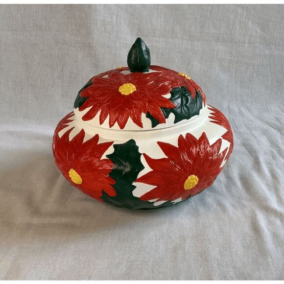 Other - Christmas Poinsettia Pottery Decoration/Bowl/Dish Signed M.G.H. 1976, Holiday